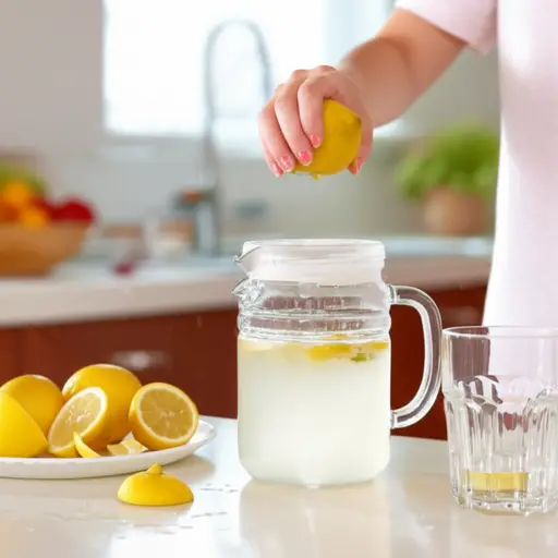 妈妈用新鲜柠檬做了美味的柠檬水。