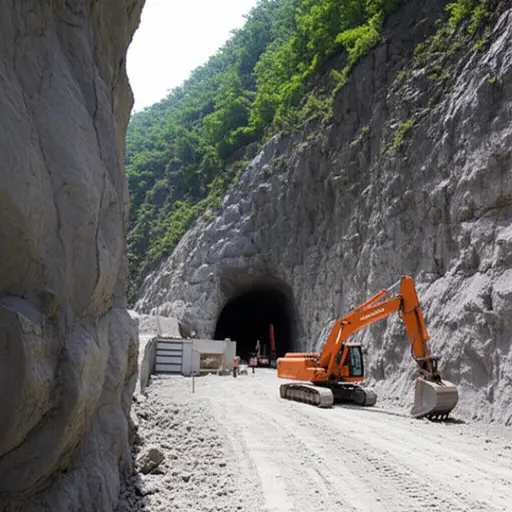 施工队在山中挖掘了一条隧道。