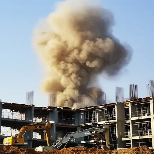 一团厚厚的尘土从建筑工地升起。