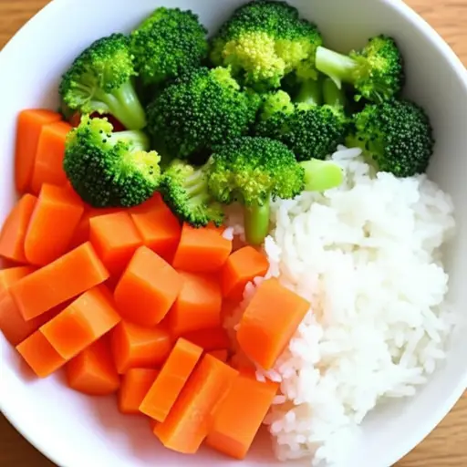 这是一道简单的菜，主要由米饭和蔬菜组成。