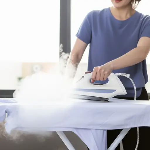 她用一个蒸汽熨斗来熨她的衬衫。