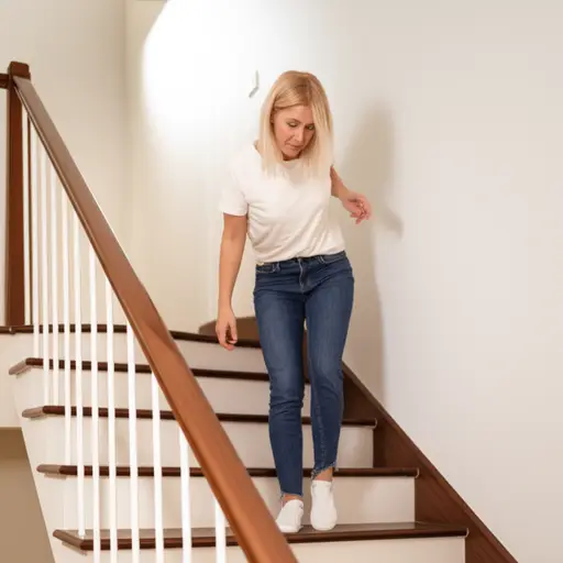 听到噪音后，她下楼去查看。