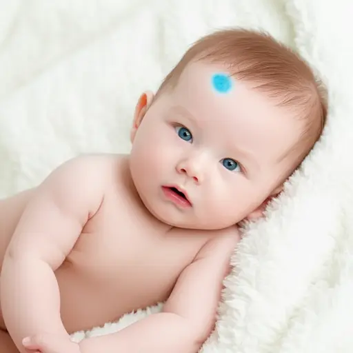 宝宝的额头上有一小块淤青。