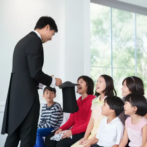 我们雇佣了一个魔术师来娱乐孩子们。