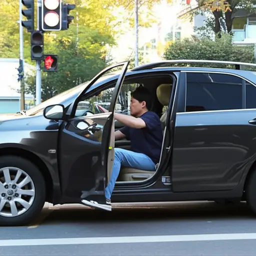 当你在红绿灯处停车时，我会下车。