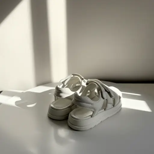 我买了一双新凉鞋。