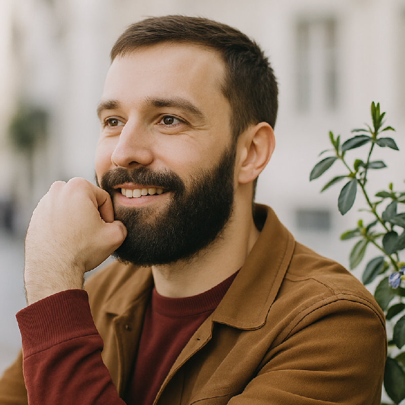 他的脸上毛发很浓密。