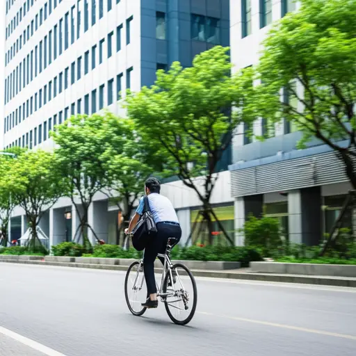 我骑自行车上班。