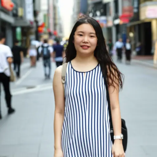 她是一个中等身高的女孩。