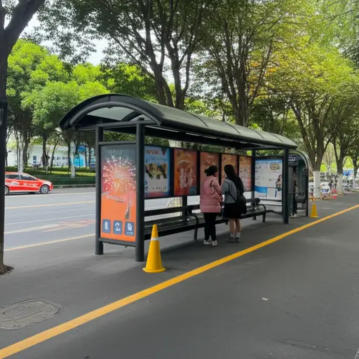 我们可以在那个公交车站等车。