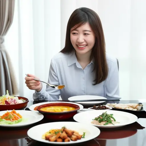 她喜欢尝试各种各样的不同食物。