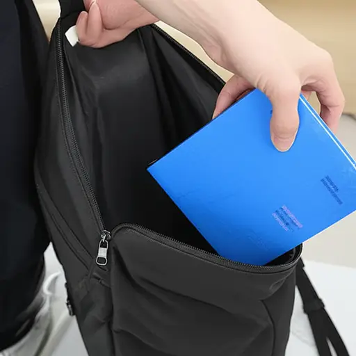 他把手伸进包里，拿出了一本书。