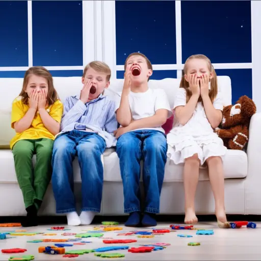 孩子们玩了一整天后都累得想睡觉。