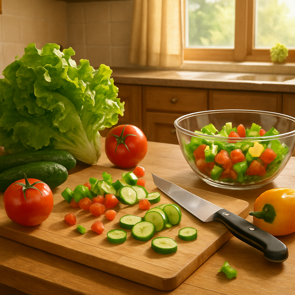 我正在切菜做沙拉。