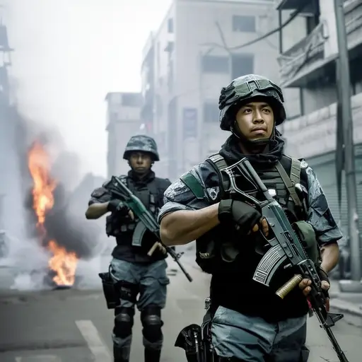 士兵们英勇作战，保卫城市。