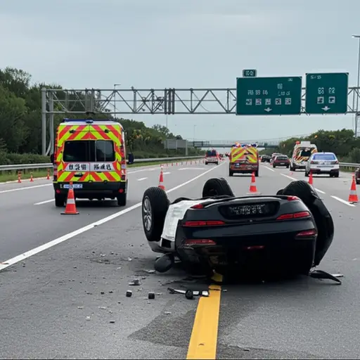 事故发生在高速公路出口附近。