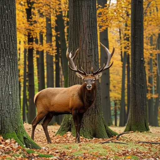 雄鹿在交配季节有令人印象深刻的鹿角。
