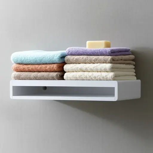 浴室架子上放着毛巾和肥皂。