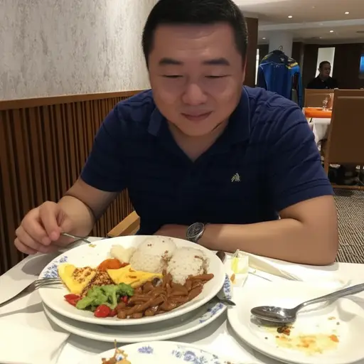 尽管吃了一顿丰盛的早餐，他还是设法吃了一顿大午餐。