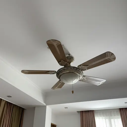 没有空调，只有一个天花板风扇在慢慢转动。