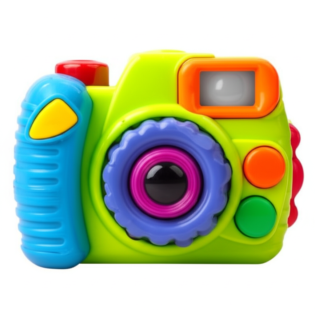 孩子们喜欢用这个玩具相机拍照。