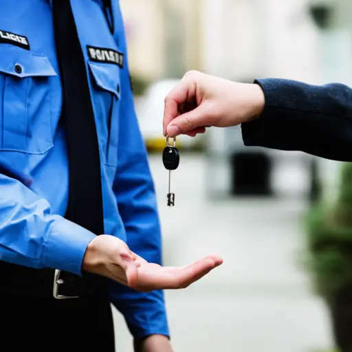 我把钥匙交给了警察。