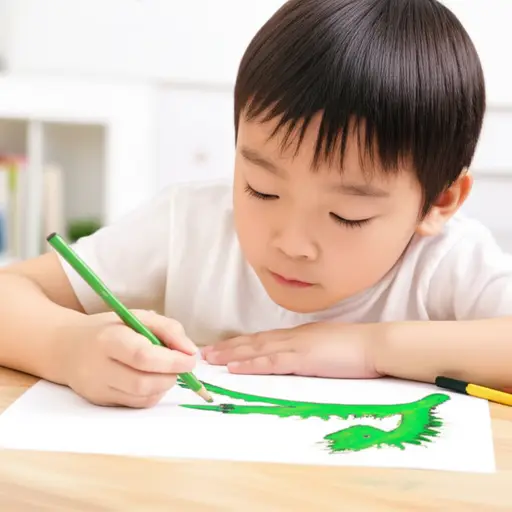 我弟弟画了一只绿色的恐龙。