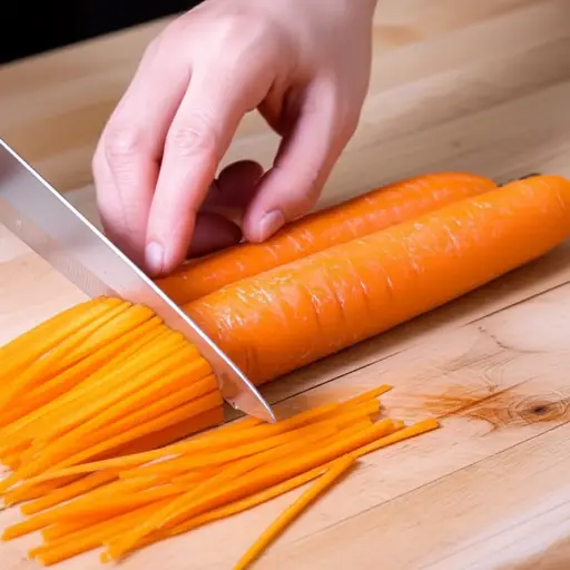 把胡萝卜切细。