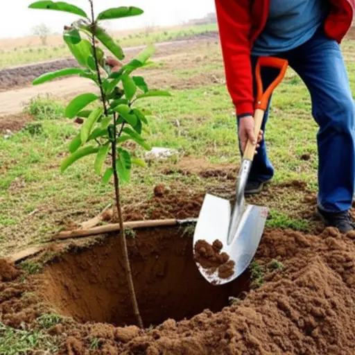 我们挖了一个洞来种树。