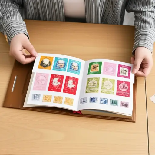她收集了许多邮票并把它们都放在集邮册里。
