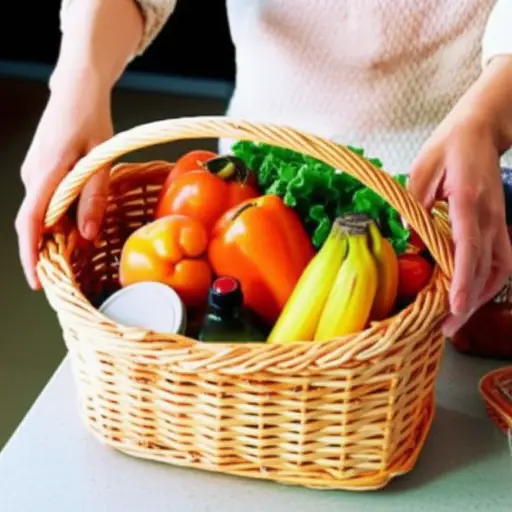 她把杂货放进了她的购物篮。