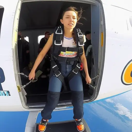 她在第一次跳伞跳跃前很紧张。