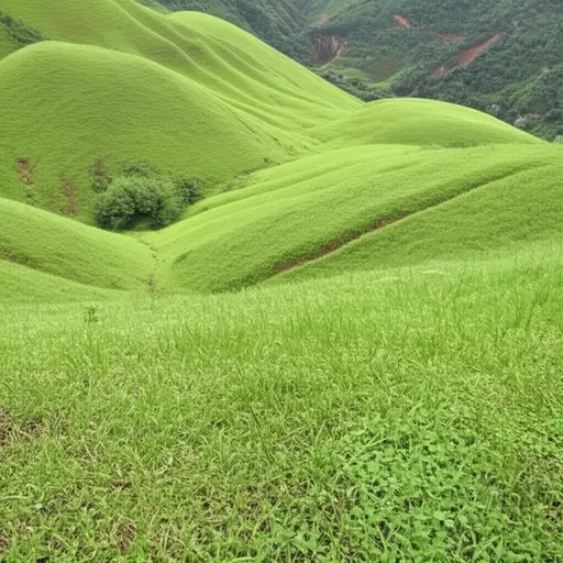 雨后，山丘变得绿意盎然。