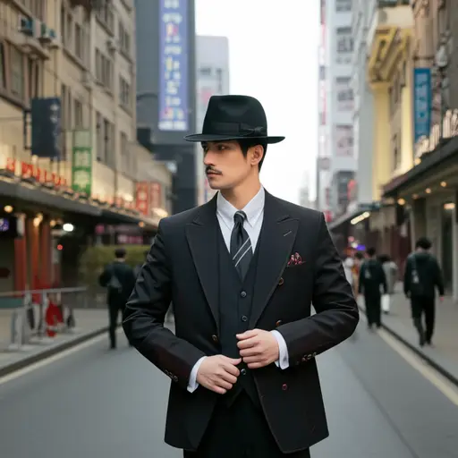 他穿老式的衣服。