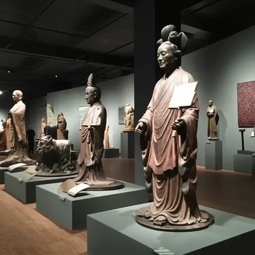 博物馆有几尊真人大小的雕塑，描绘了人和动物。