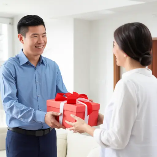 我买了一个礼物送给我妈妈。