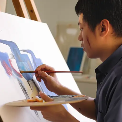 他创作抽象画。