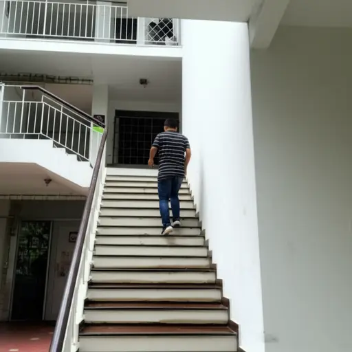 他每天都要爬五层楼的楼梯。