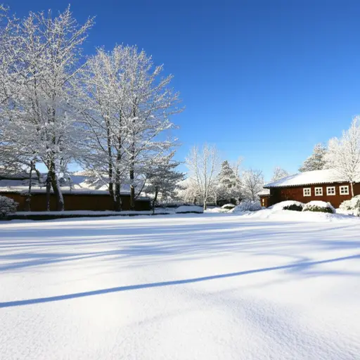 昨晚下了一夜雪，地面上覆盖了一层厚厚的白色雪层。