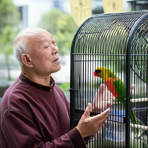 我祖父教他的鹦鹉说‘你好’。