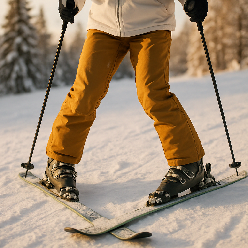 刹车的时候，我的滑雪板总是交叉在一起。