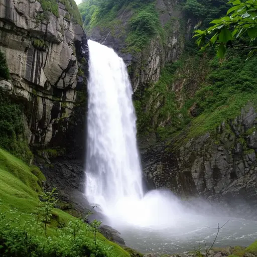 我们在悬崖底部看到了一个瀑布。