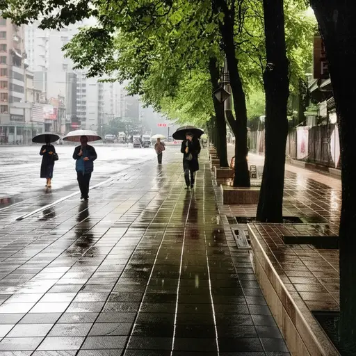 今早下了一场大雨。