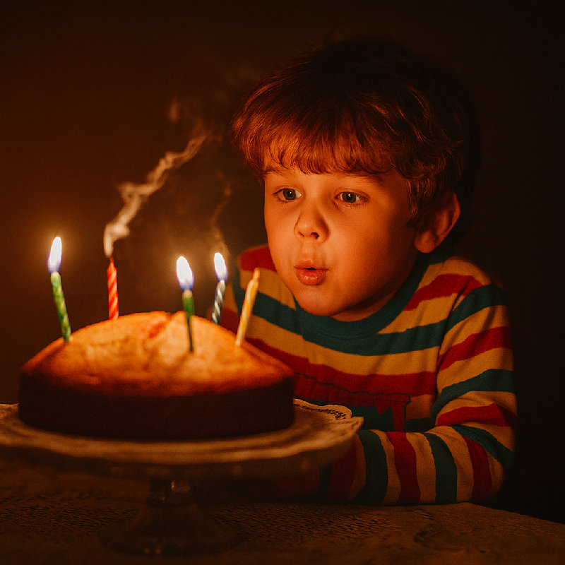 他吹灭了生日蛋糕上的蜡烛。