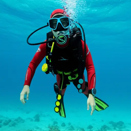 潜水员使用水肺装备在水下呼吸。