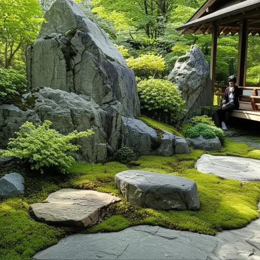 坐在我的日式庭园石旁，我可以放松一整天。