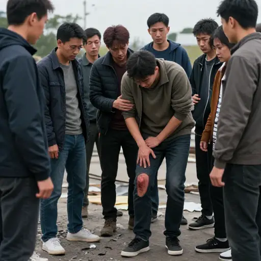 然后我意识到没有人受重伤，但我们都有一些轻伤。