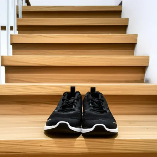 楼梯底部有一双鞋。