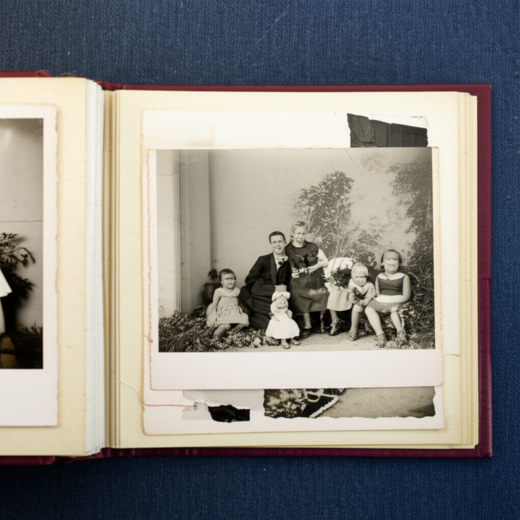 相册里满是泛黄的照片。