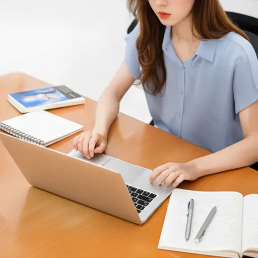 她用她的个人电脑做学校项目。